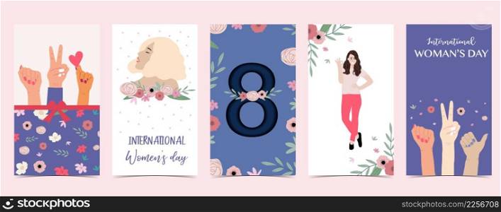 Woman&rsquo;s day background for social media with hand,face,flower
