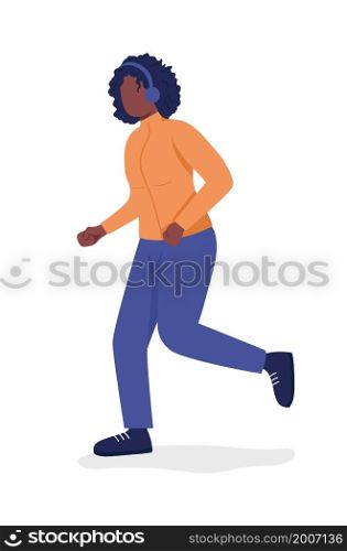 Woman run in yellow coat semi flat color vector character. Posing figure. Full body person on white. Outdoor recreation isolated modern cartoon style illustration for graphic design and animation. Woman run in yellow coat semi flat color vector character
