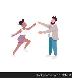 Woman run to hug man flat color vector faceless characters. Female want to embrace male friend. Happy couple. Friendship isolated cartoon illustration for web graphic design and animation. Woman run to hug man flat color vector faceless characters