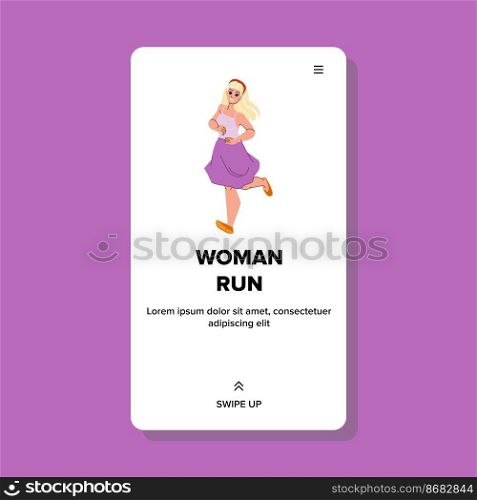 woman run vector. runner training, workout fit, sport exercise, girl jogger athlete woman run web flat cartoon illustration. woman run vector