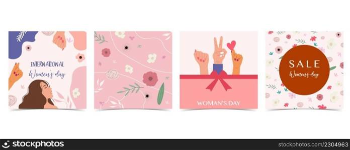 Woman’s day background for social media with hand,face,flower