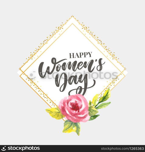 Woman s Day text design with flowers and hearts on square background. Vector illustration. Woman s Day greeting calligraphy design in pink colors. Template for a poster, cards. Woman s Day text design with flowers and hearts on square background. Vector illustration. Woman s Day greeting calligraphy design in pink colors. Template for a poster, cards, banner.