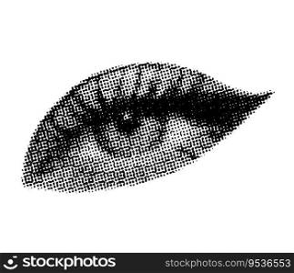 Woman's eye 90s style halftone shape for trendy collage. Dots texture. Contemporary style. Vector illustration