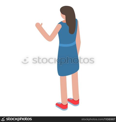 Woman say hi icon. Isometric of woman say hi vector icon for web design isolated on white background. Woman say hi icon, isometric style