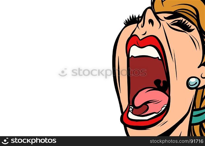 woman screaming, isolated on white background. Comic book cartoon pop art retro vector illustration drawing. woman screaming, isolated on white background