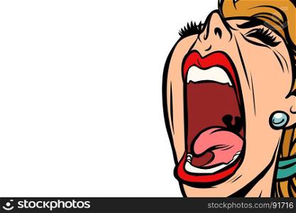 woman screaming, isolated on white background. Comic book cartoon pop art retro vector illustration drawing. woman screaming, isolated on white background