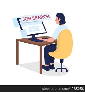 Woman searching for job semi flat color vector character. Sitting figure. Full body person on white. Employment isolated modern cartoon style illustration for graphic design and animation. Woman searching for job semi flat color vector character