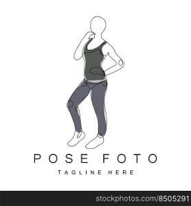 Woman Selfie Pose Logo Design, Photo Style Vector Illustration