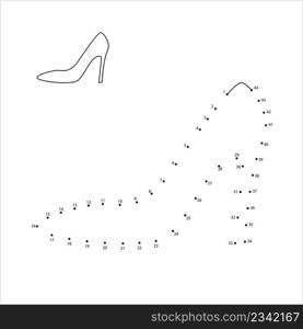 Woman Shoes Icon Connect The Dots, Girl High Heels, Heeled Sandal Vector Art Illustration, Puzzle Game Containing A Sequence Of Numbered Dots