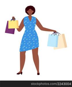 Woman shopper in supermarket vector illustration. Woman shopper in supermarket isolated on white
