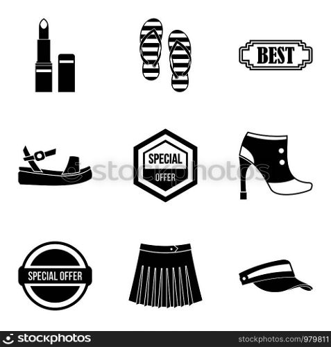 Woman shopping icons set. Simple set of 9 woman shopping vector icons for web isolated on white background. Woman shopping icons set, simple style