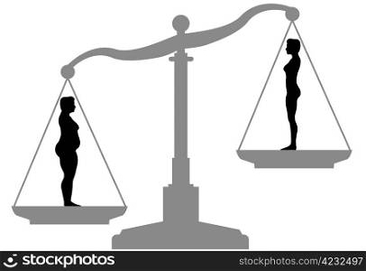 Woman silhouettes on a scale are symbol of Diet Weight Loss Success.