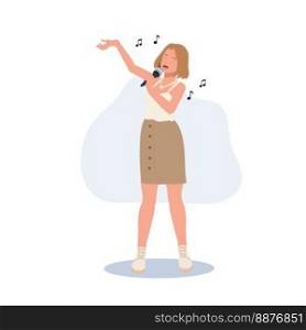 Woman Singer. woman with microphone is singing. Flat vector illustration.