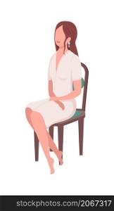 Woman sits on chair semi flat color vector character. Posing elegant figure. Full body person on white. Lifestyle isolated modern cartoon style illustration for graphic design and animation. Woman sits on chair semi flat color vector character