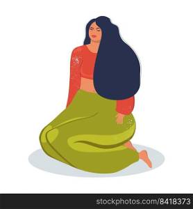 Woman sits on her knees. Simple flat design vector illustration
