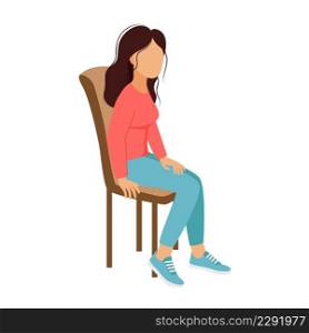 Woman sitting on chair isolated vector illustration. Adu<girl character. The young lady does nothing. Woman sitting on chair isolated vector illustration