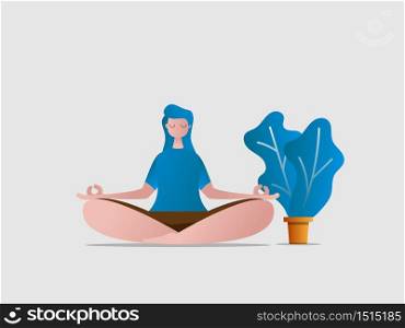 woman sitting relax in meditation pose vector illustration cartoon flat design