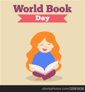 Woman sitting with a book. Concept for book festival, fair, reading. online reading or library, e-book, online education. World Book Reading Day vector illustration. Woman sitting with a book. World Book Reading Day vector illustration