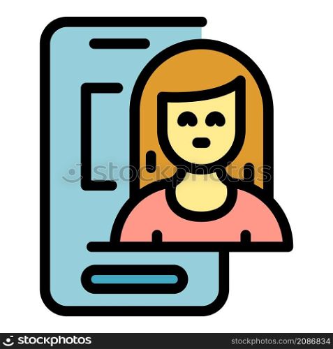 Woman smartphone interaction icon. Outline woman smartphone interaction vector icon color flat isolated. Woman smartphone interaction icon color outline vector