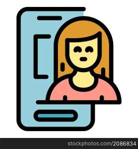 Woman smartphone interaction icon. Outline woman smartphone interaction vector icon color flat isolated. Woman smartphone interaction icon color outline vector