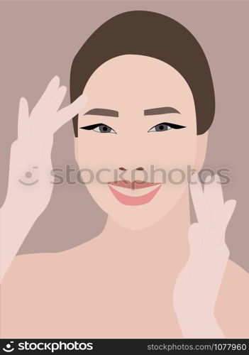 Woman smiling, illustration, vector on white background.