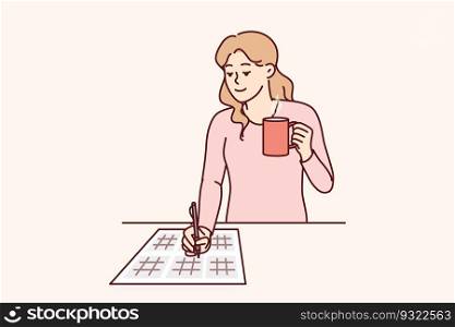 Woman solves sudoku puzzle and drinks hot tea enjoying math brain teasers. Young girl with sudoku puzzles on paper demonstrates high IQ, coping with mathematical ex&les with ease. Woman solves sudoku puzzle and drinks hot tea enjoying math brain teasers demonstrates high IQ