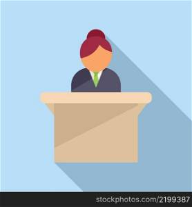 Woman speaker icon flat vector. Speech stand. Lecture stage. Woman speaker icon flat vector. Speech stand