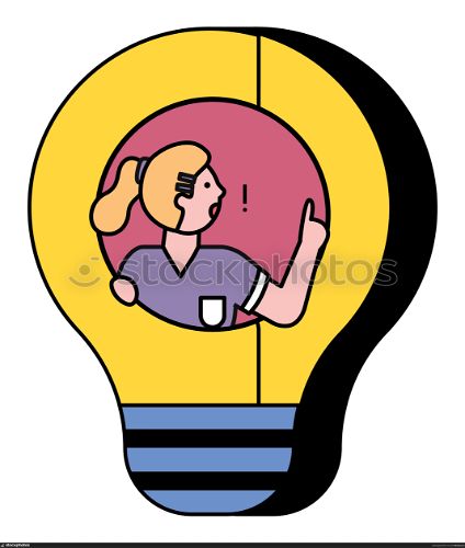 Woman stand alone in light bulb shaped icon. Young lady look away and think about creative solution. Person posing, female portrait in pictogram that symbolizes idea. Vector illustration in flat style. Woman Pose in Light Bulb and Think About Solution