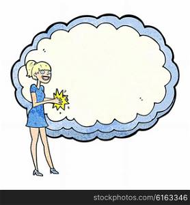 woman standing in front of cloud with space for text