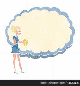 woman standing in front of cloud with space for text