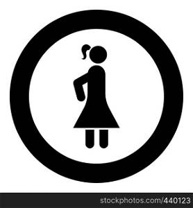 Woman stick icon in circle round black color vector illustration flat style simple image. Woman stick icon in circle round black color vector illustration flat style image