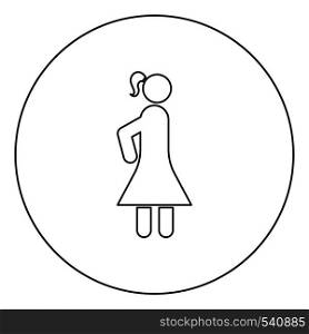 Woman stick icon in circle round outline black color vector illustration flat style simple image