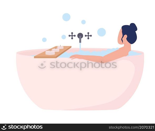 Woman take bath semi flat color vector character. Posing figure. Full body person on white. Relaxing lifestyle isolated modern cartoon style illustration for graphic design and animation. Woman take bath semi flat color vector character