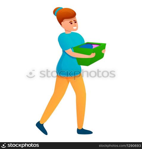 Woman take clothes basket icon. Cartoon of woman take clothes basket vector icon for web design isolated on white background. Woman take clothes basket icon, cartoon style