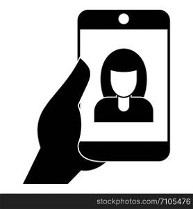 Woman take selfie smartphone icon. Simple illustration of woman take selfie smartphone vector icon for web design isolated on white background. Woman take selfie smartphone icon, simple style