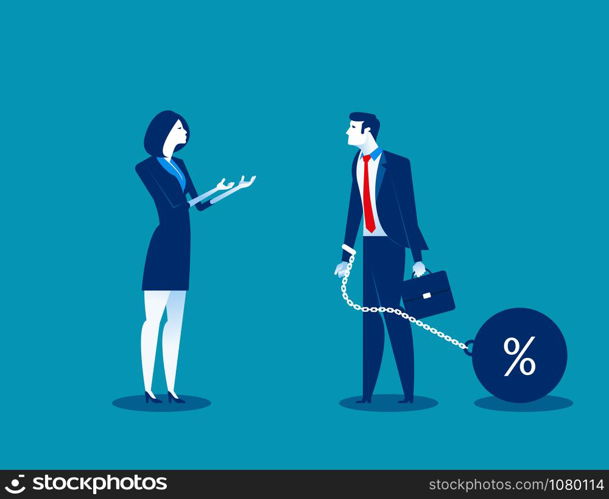 Woman talking to businessman chain bound hands. Concept business vector illustration. Character flat design.