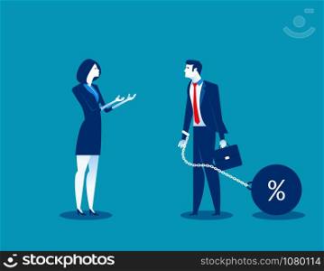 Woman talking to businessman chain bound hands. Concept business vector illustration. Character flat design.