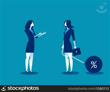 Woman talking to businesswoman chain bound hands. Concept business vector illustration. Character flat design.