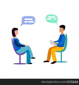 Woman talking to psychotherapist or psychologist and answer questions. Psychotherapy. Psychologist. Woman talking to psychotherapist or psychologist and answer questions.
