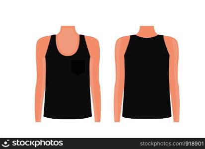woman tank t-shirt on model, vector. women vest vector illustration.