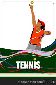 Woman Tennis player poster. Colored Vector illustration for designers