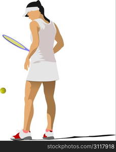 Woman tennis poster. Colored Vector illustration