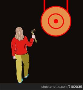 Woman throwing axe in wood target, Hatchet throwing, Success axe. Business achievement concept. . Woman throwing axe in wood target