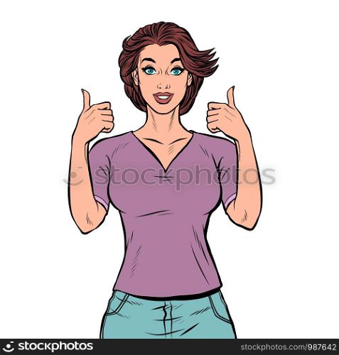 woman thumbs up gesture. Pop art retro vector illustration drawing vintage kitsch. woman thumbs up gesture