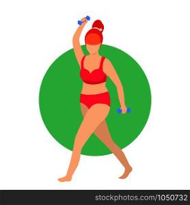 Woman Training with Dumbbells Isolated on White Background. Fit Girl in Red Bikini Exercising Gym. Bodypositive Weight Loss. Workout Healthy Lifestyle Sportswoman Cartoon Flat Illustration Icon. Woman Training with Dumbbells Workout in Gym