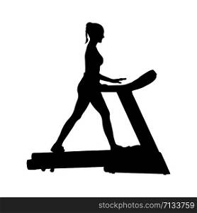 woman trains on a treadmill. Flat silhouette. Flat design