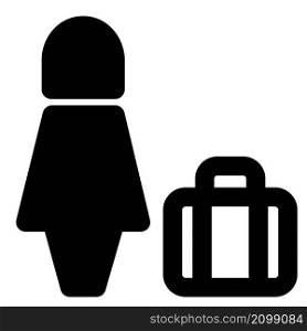 Woman traveling alone with her own luggage bag