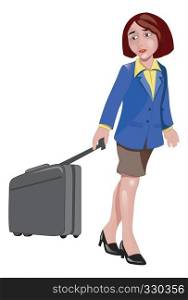 Woman Traveller Pulling Luggage, vector illustration