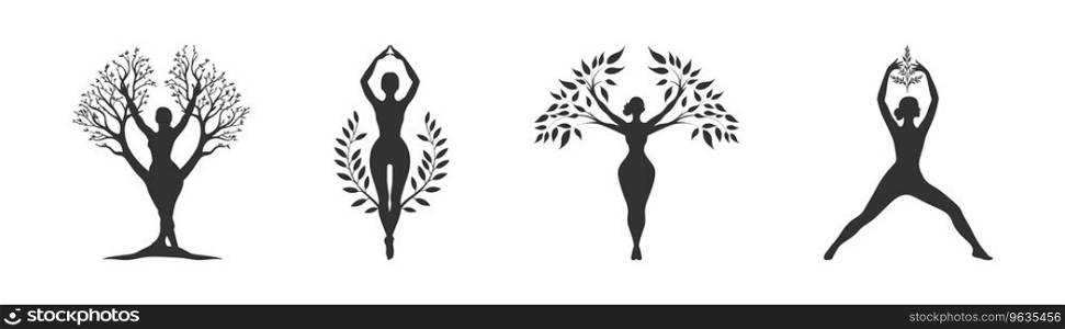 Woman tree silhouette set. Vector illustration.