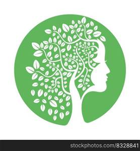 Woman Tree Template Design. Woman Face Leaf Vector Design.